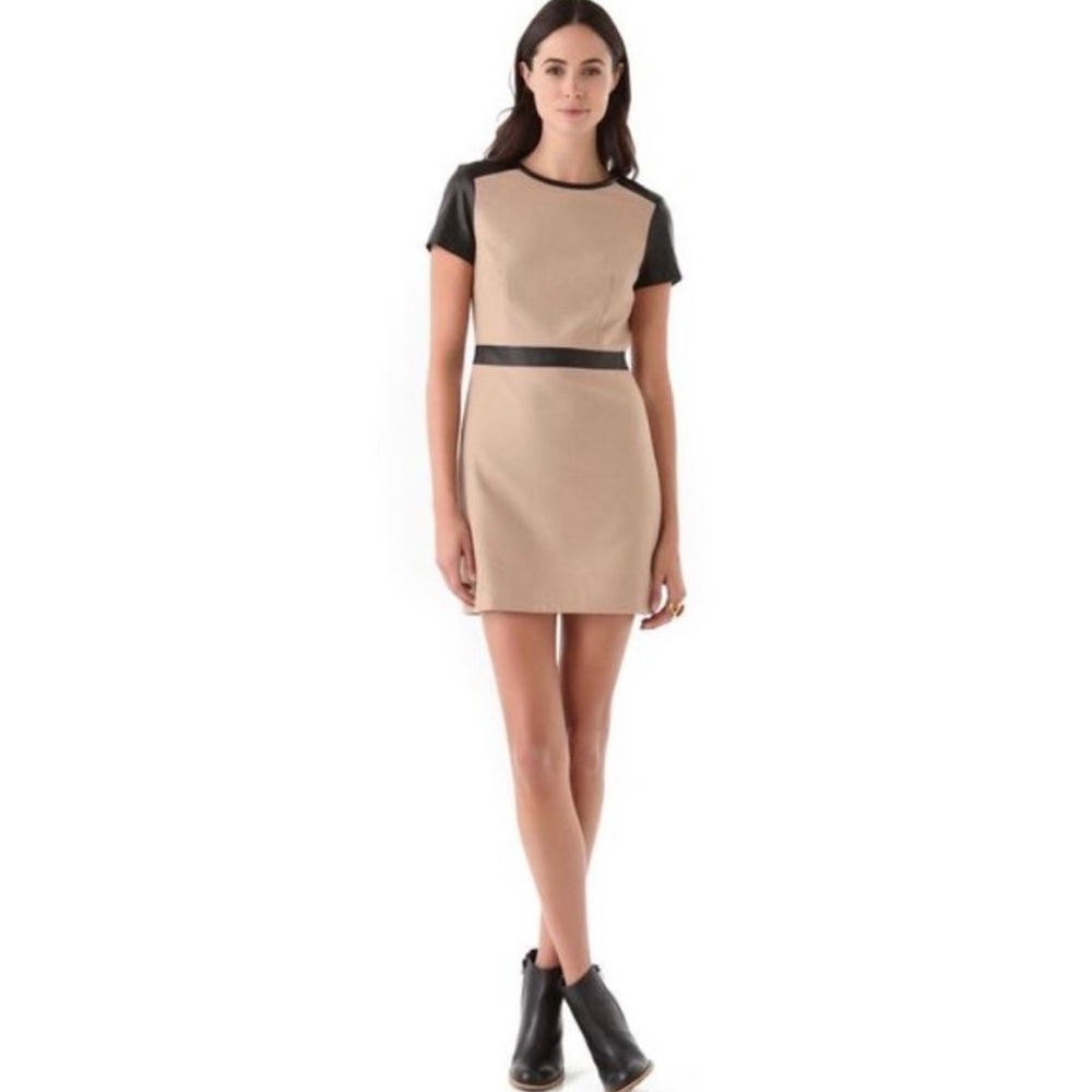 Club Monaco Tan Wool Blend & Leather Sybil Dress